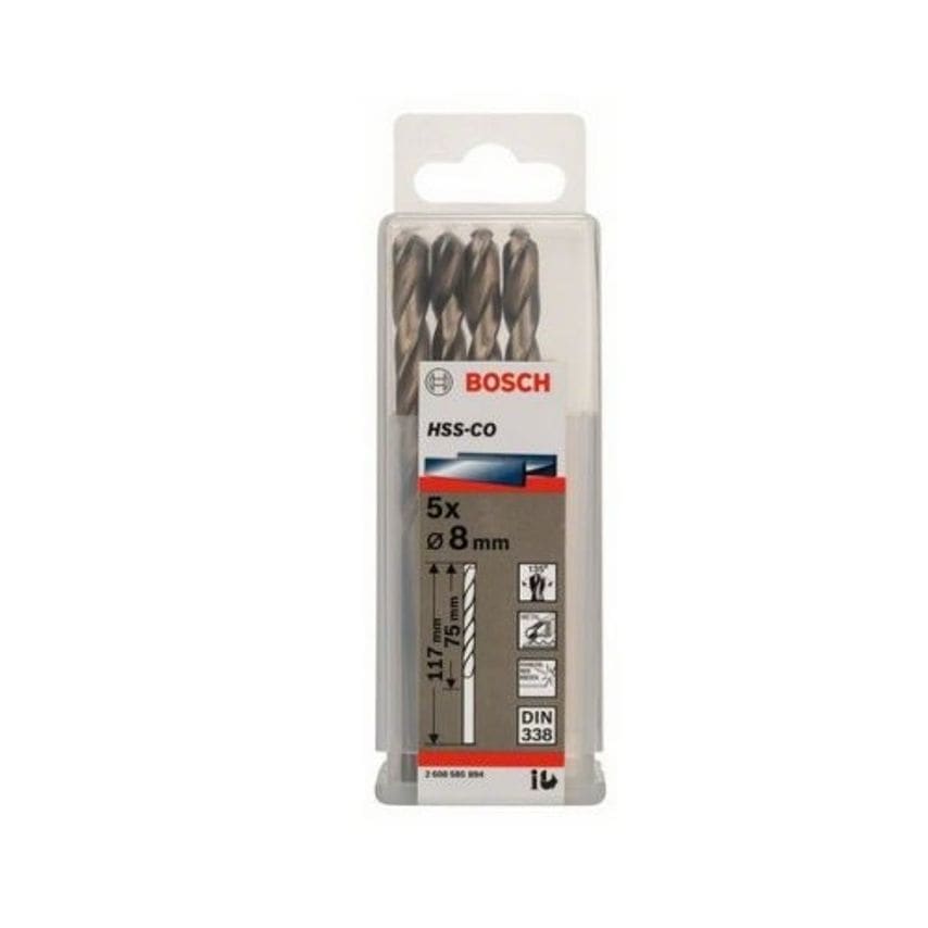 2608585894, Pack of 5 8 x 75 x 117mm HSS-Co Drill Bit DIN338