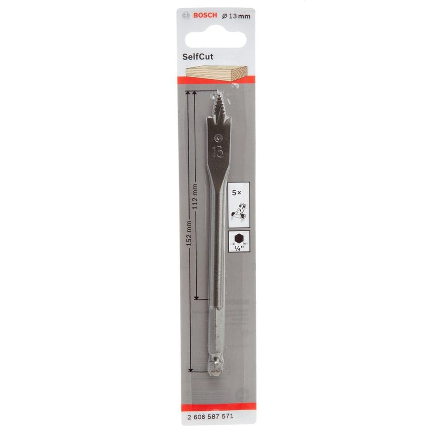 2608587571 SelfCut Flat Drill Bit with Hex Shank 13 x 152mm