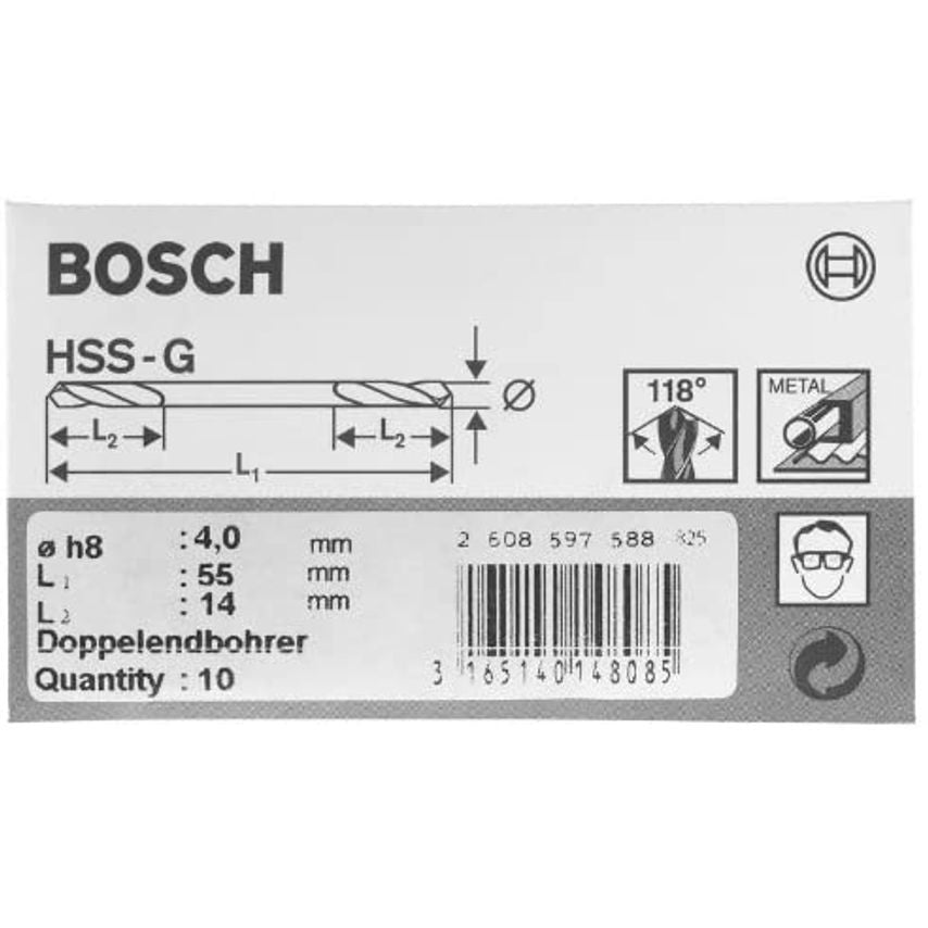 2608597582, Pack of 10 3.0mm HSS-G Double Ended Drill Bit HSS-G