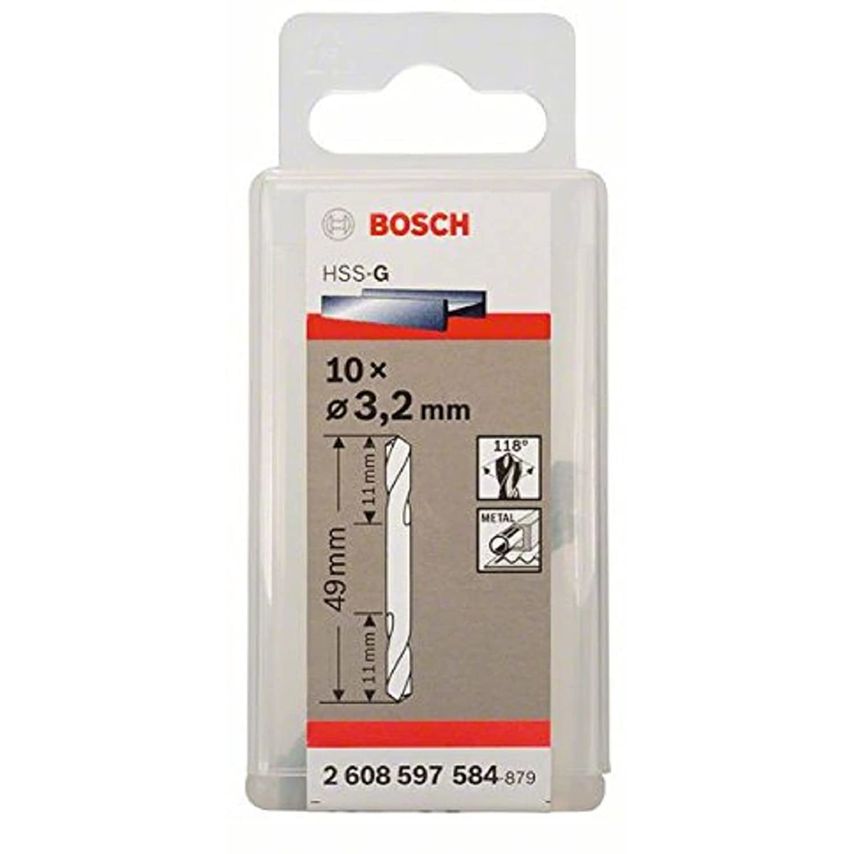 2608597584, Pack of 10 3.2mm HSS-G Double Ended Drill Bit HSS-G