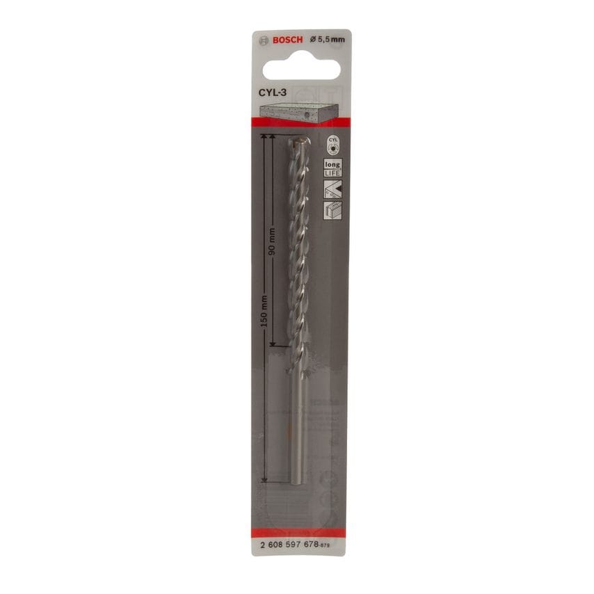 2608597678 CYL-3 Silver Percussion Masonry Drill Bit 5.5 x 90 x 150mm