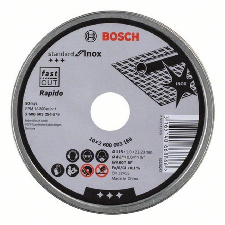 2608603254 115 x 1 x 22.23mm Inox Cutting Disc