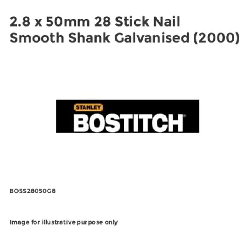 2.8 x 50mm 28 Stick Nail Smooth Shank Galvanised (2000)