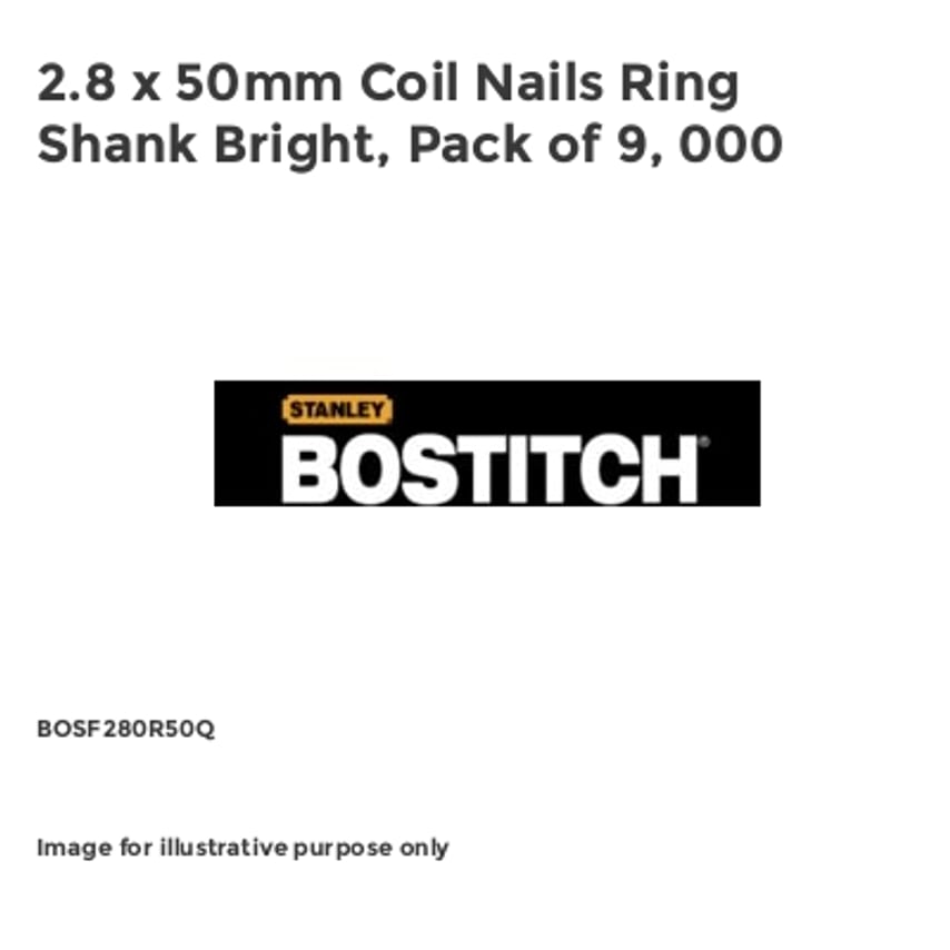 2.8 x 50mm Coil Nails Ring Shank Bright, Pack of 9, 000 BOSF280R50Q