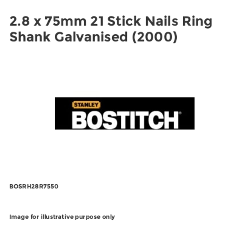 2.8 x 75mm 21 Stick Nails Ring Shank Galvanised (2000)