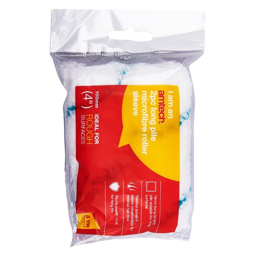 2 Piece 100mm (4") Long Pile (18mm) Roller Sleeve - Micro-Fibre