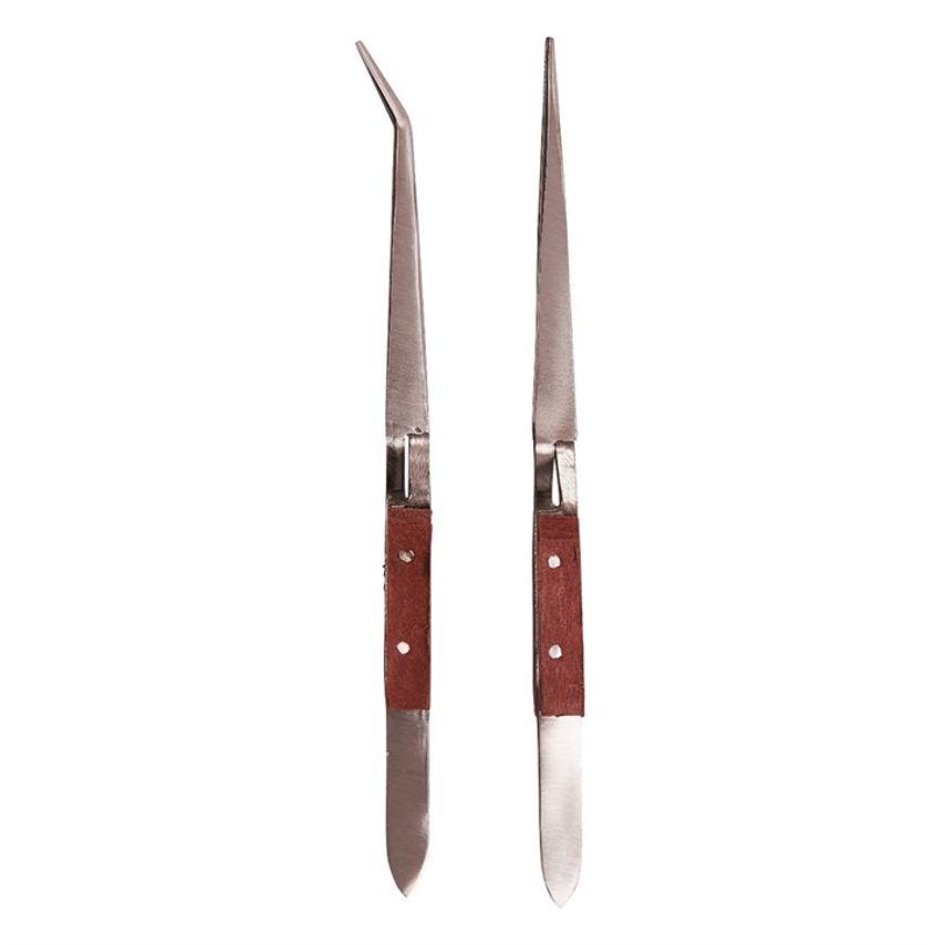 2 Piece Wooden Handle Tweezer Set