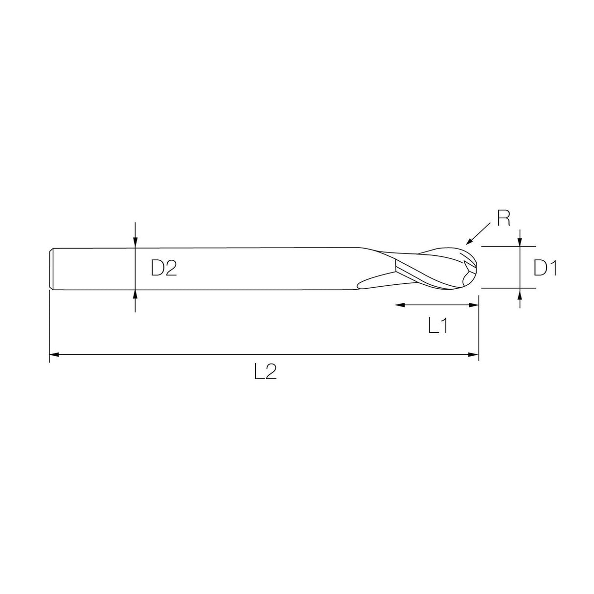 2mm 2 Flutes Ball Nose Coated Carbide Slot Drills - 2x4x4x50