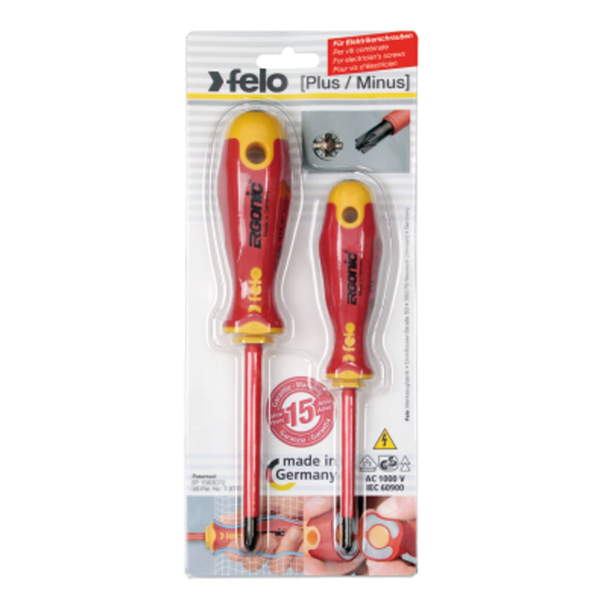 2pc Carded PZ1/PZ2 +/ - VDE Screwdrivers