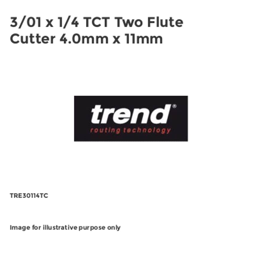 3/01 x 1/4 TCT Two Flute Cutter 4.0mm x 11mm TRE30114TC