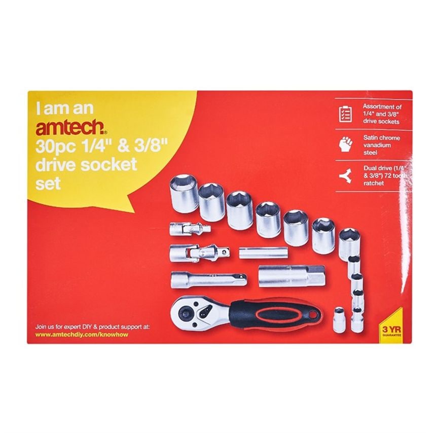 30 Piece 1/4" and 3/8" Socket Set