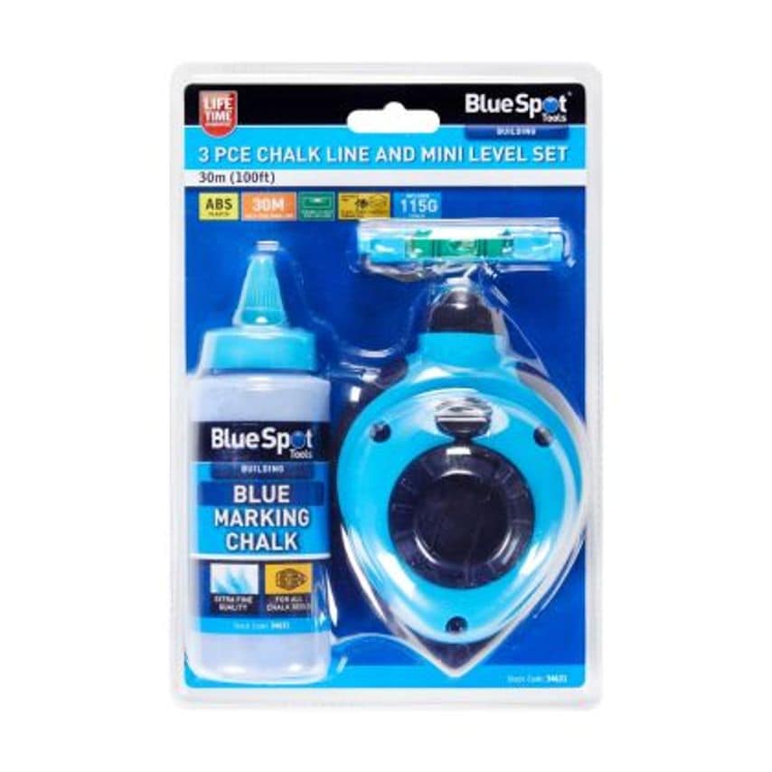 30m (100ft) 3 Piece Chalk Line and Mini Level Set