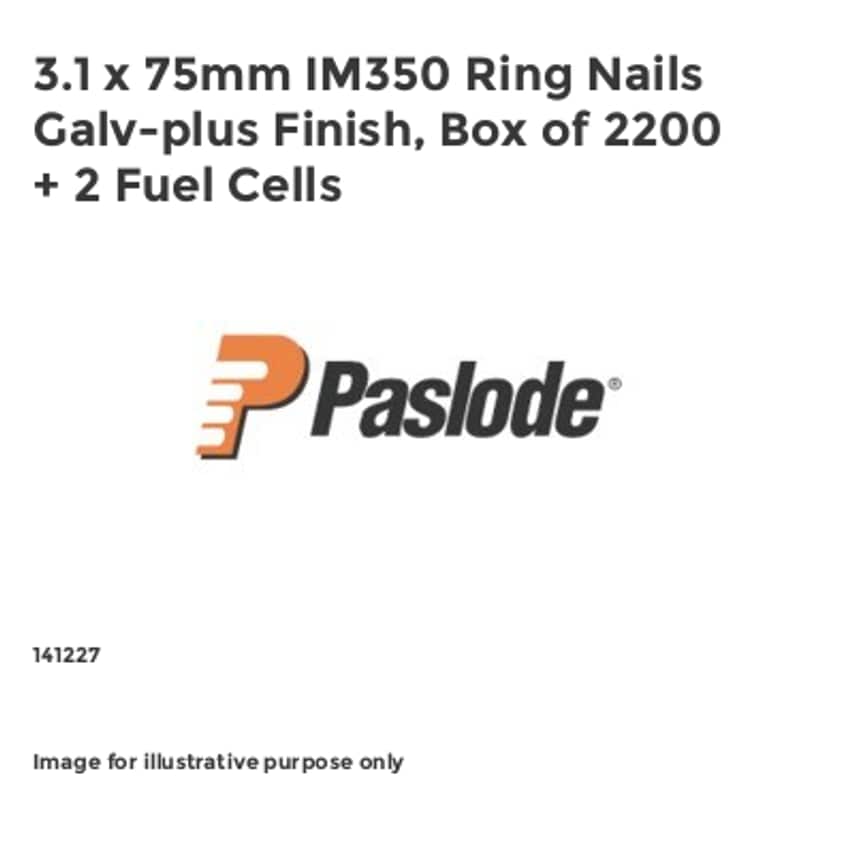 3.1 x 75mm IM350 Ring Nails Galv-Plus Finish Box of 2200 + 2 Fuel Cells PAS141227