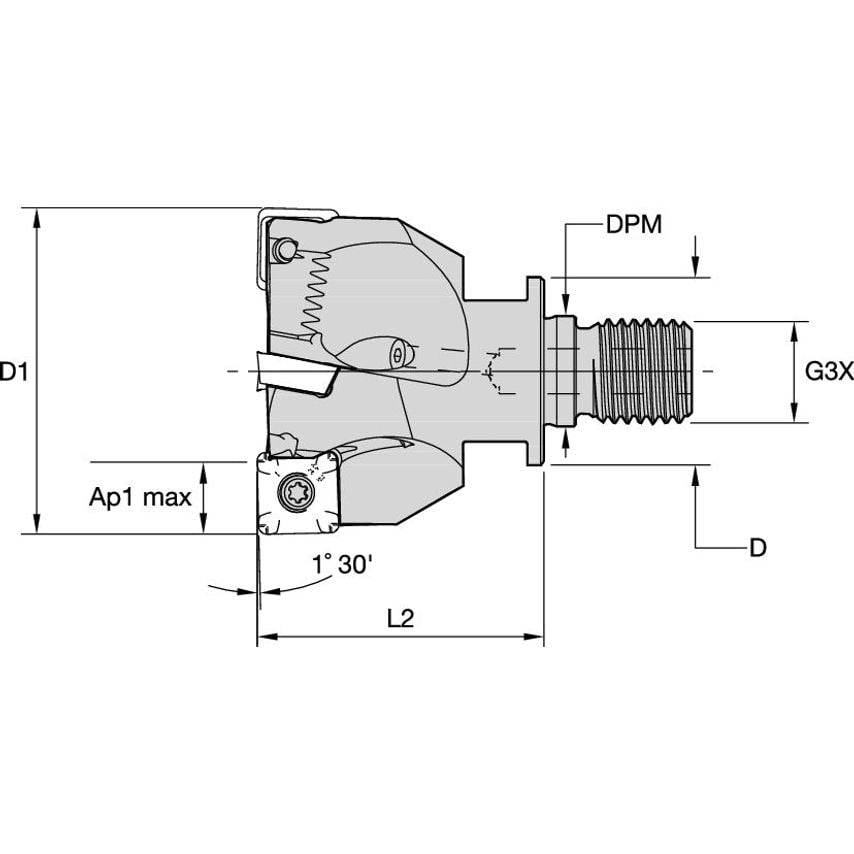 32M2R050M16SSD12PL Z Axis - D=32 Z=2 M16 SD12 P