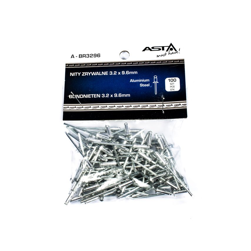 3.2x9.6mm Aluminium Blind/Pop Rivets Standard Flange & Steel Dome Head Pack of 100