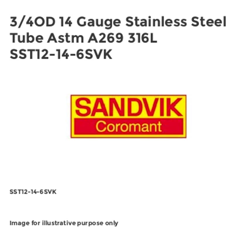 3/4OD 14 Gauge Stainless Steel Tube Astm A269 316L SST12-14-6SVK