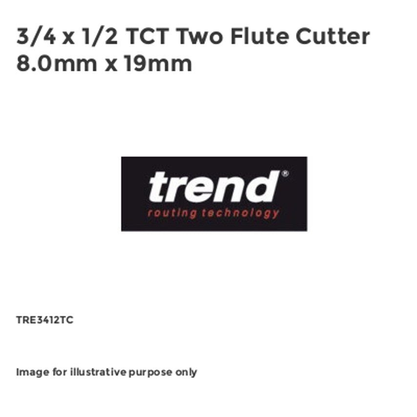 3/4 x 1/2 TCT Two Flute Cutter 8.0mm x 19mm