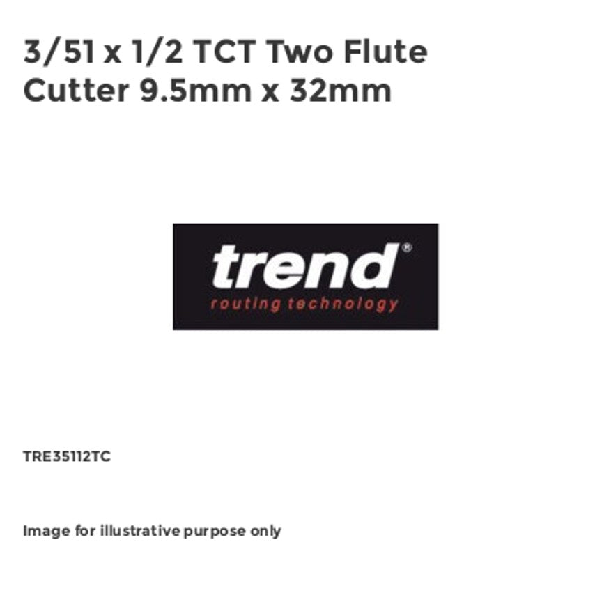 3/51 x 1/2 TCT Two Flute Cutter 9.5mm x 32mm TRE35112TC