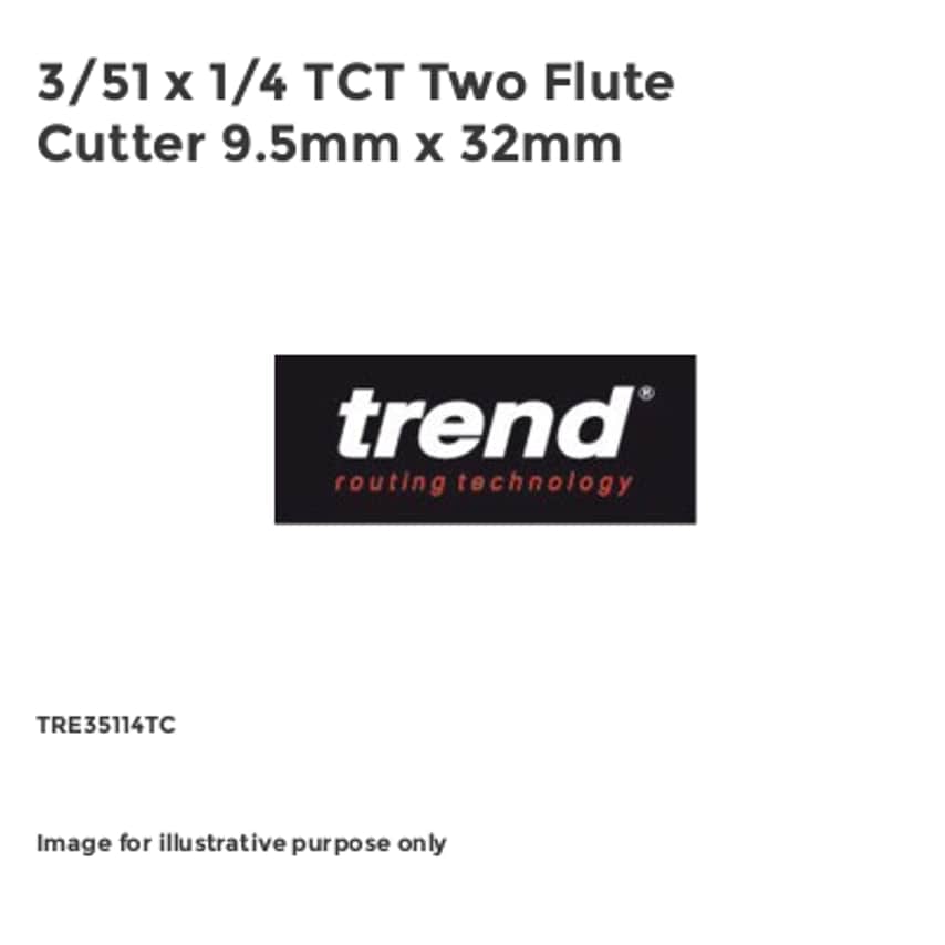 3/51 x 1/4 TCT Two Flute Cutter 9.5mm x 32mm TRE35114TC