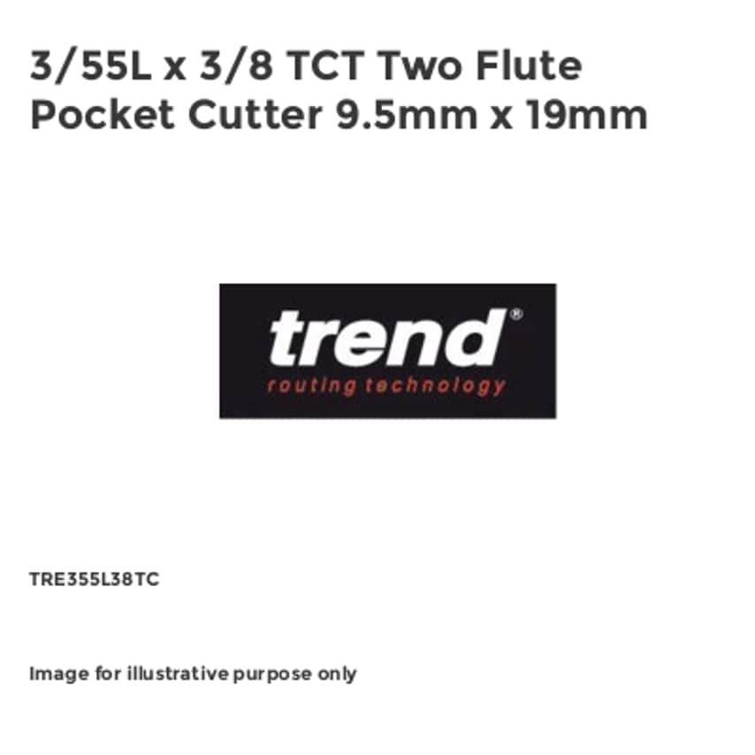 3/55L x 3/8 TCT Two Flute Pocket Cutter 9.5mm x 19mm TRE355L38TC