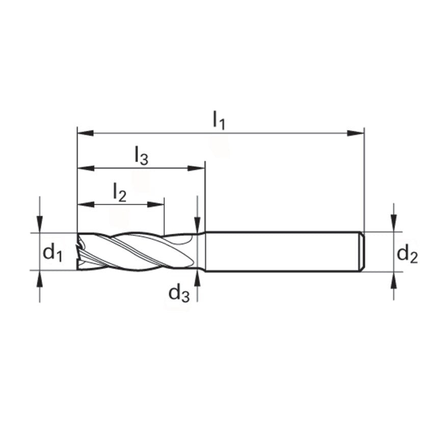 3800 12.00MM Carbide 4 Flute Plain Shank Standard Length End Mill - nano-A Coated