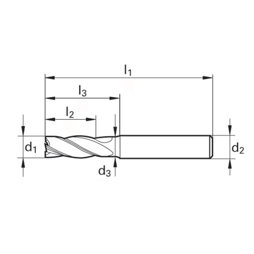 3800 20.00MM Carbide 4 Flute Plain Shank Standard Length End Mill - nano-A Coated