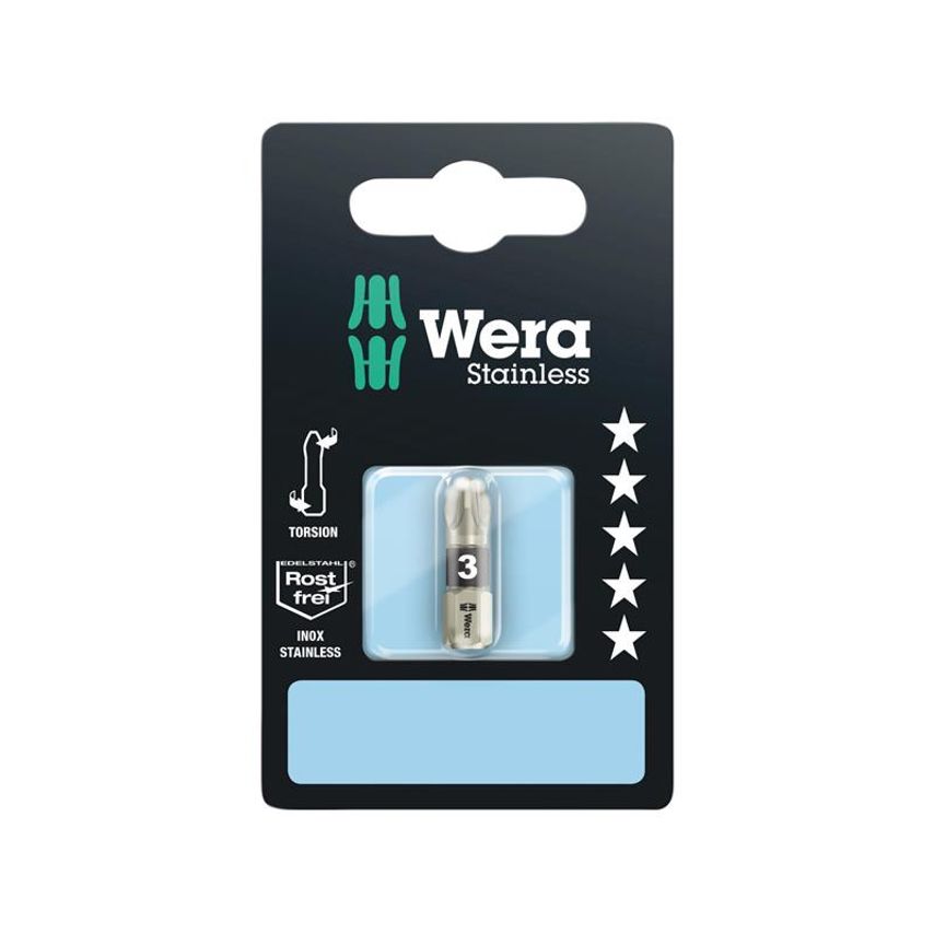 3855/1 TS Pozidriv Torsion Stainless Insert Bit PZ3 x 25mm Carded WER073615