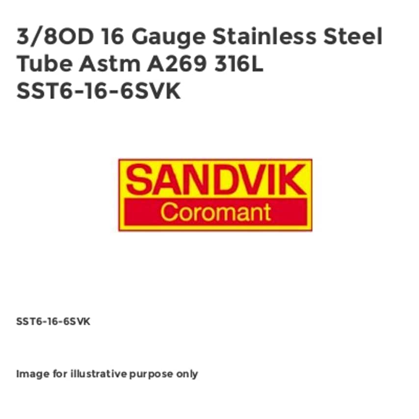 3/8OD 16 Gauge Stainless Steel Tube Astm A269 316L SST6-16-6SVK