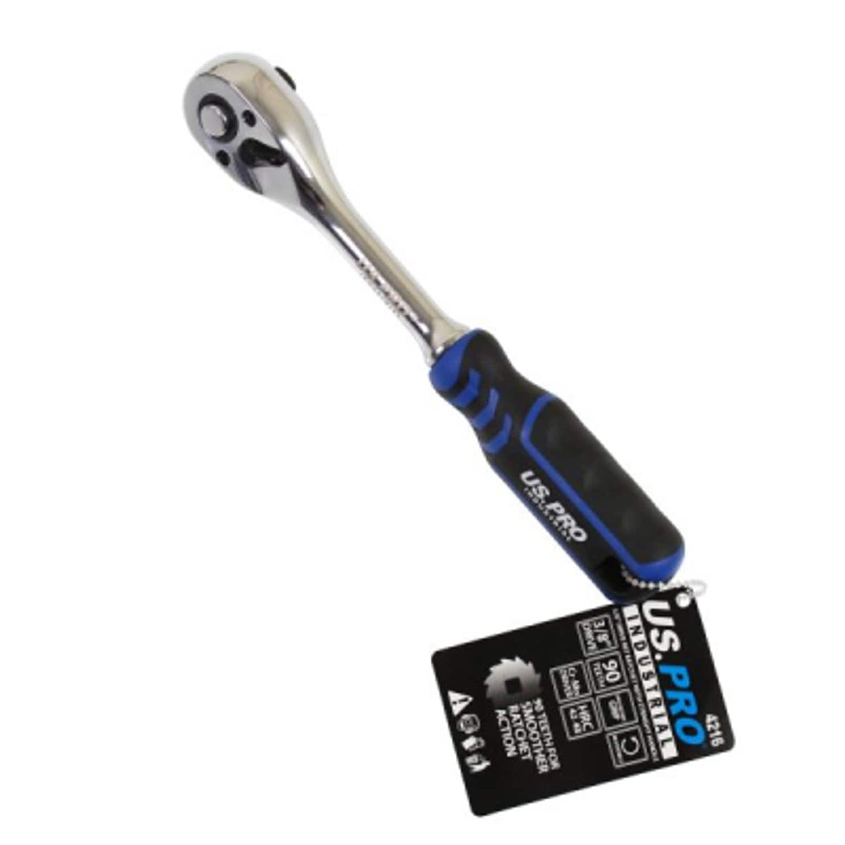 3/8in Drive 90T Ratchet Straight Handle with Grip