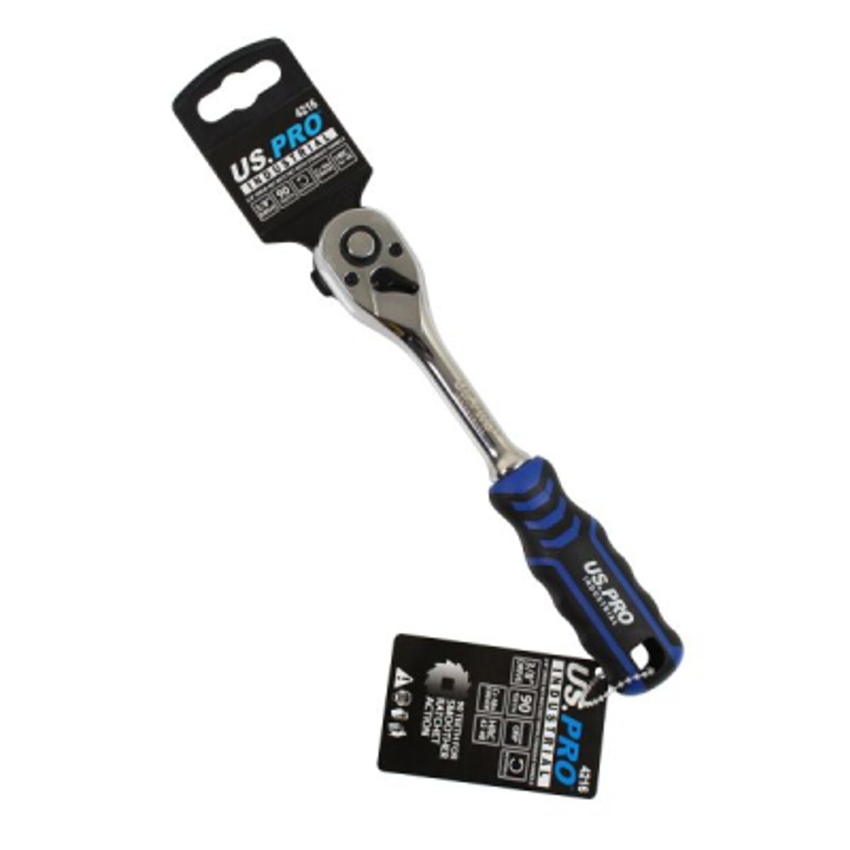 3/8in Drive 90T Ratchet Straight Handle with Grip