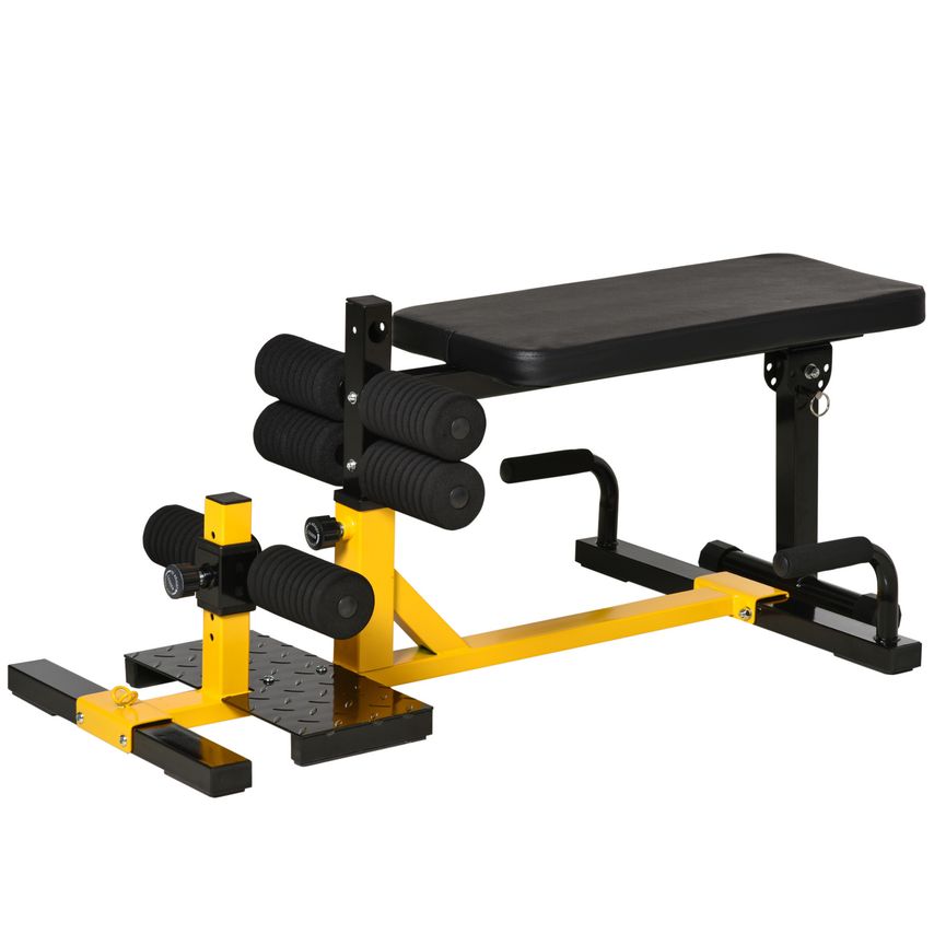 3-In-1 Squat Machine with Adjustable Padded Bench for Indoor Yellow