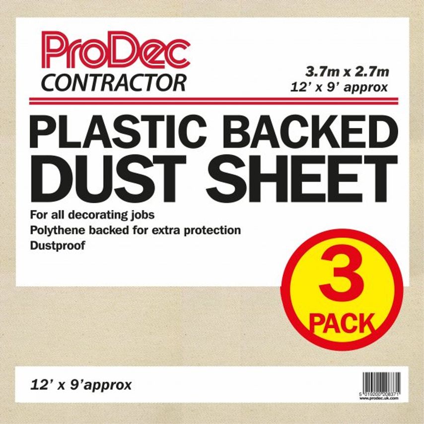 3 Pack 12' X 9' Contractor Poly Backed Cotton Twill Dust Sheets