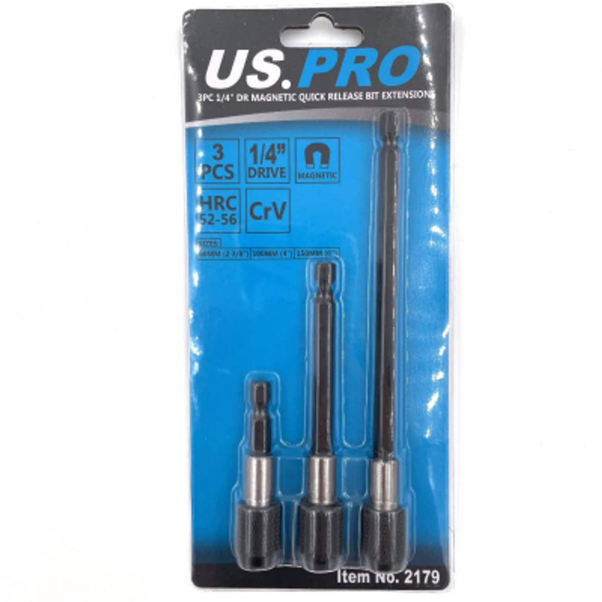 3 Piece 1/4in Drive Magnetic Quick Release Bit Extensions