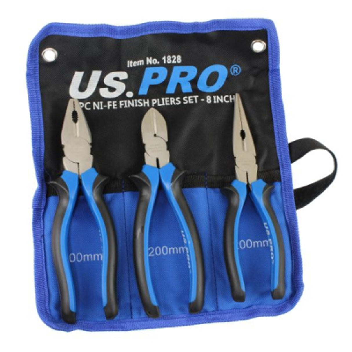 3 Piece 8in Ni-Fe Finish Pliers Set