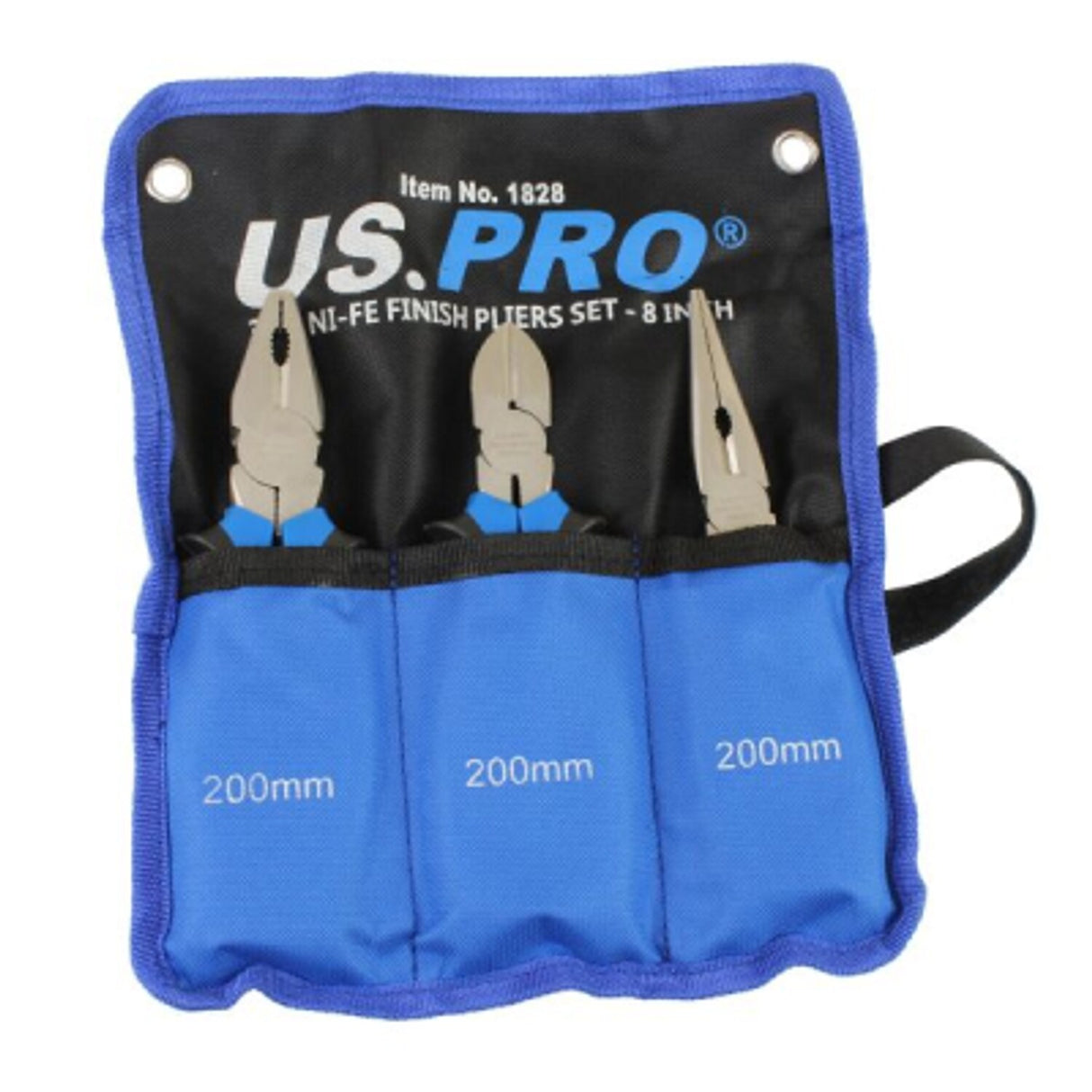 3 Piece 8in Ni-Fe Finish Pliers Set