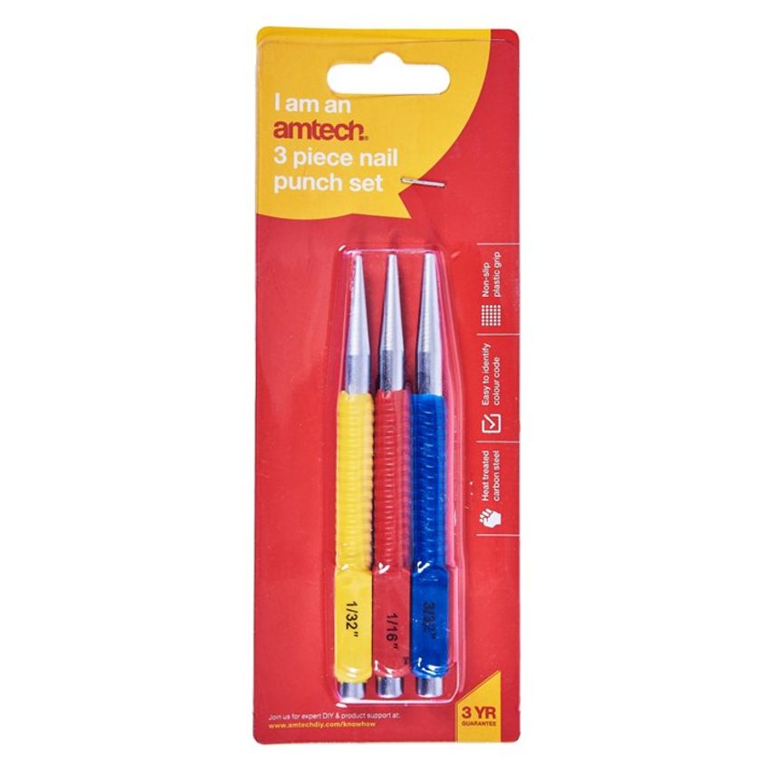 3 Piece Colour Coded Nail Punch Set