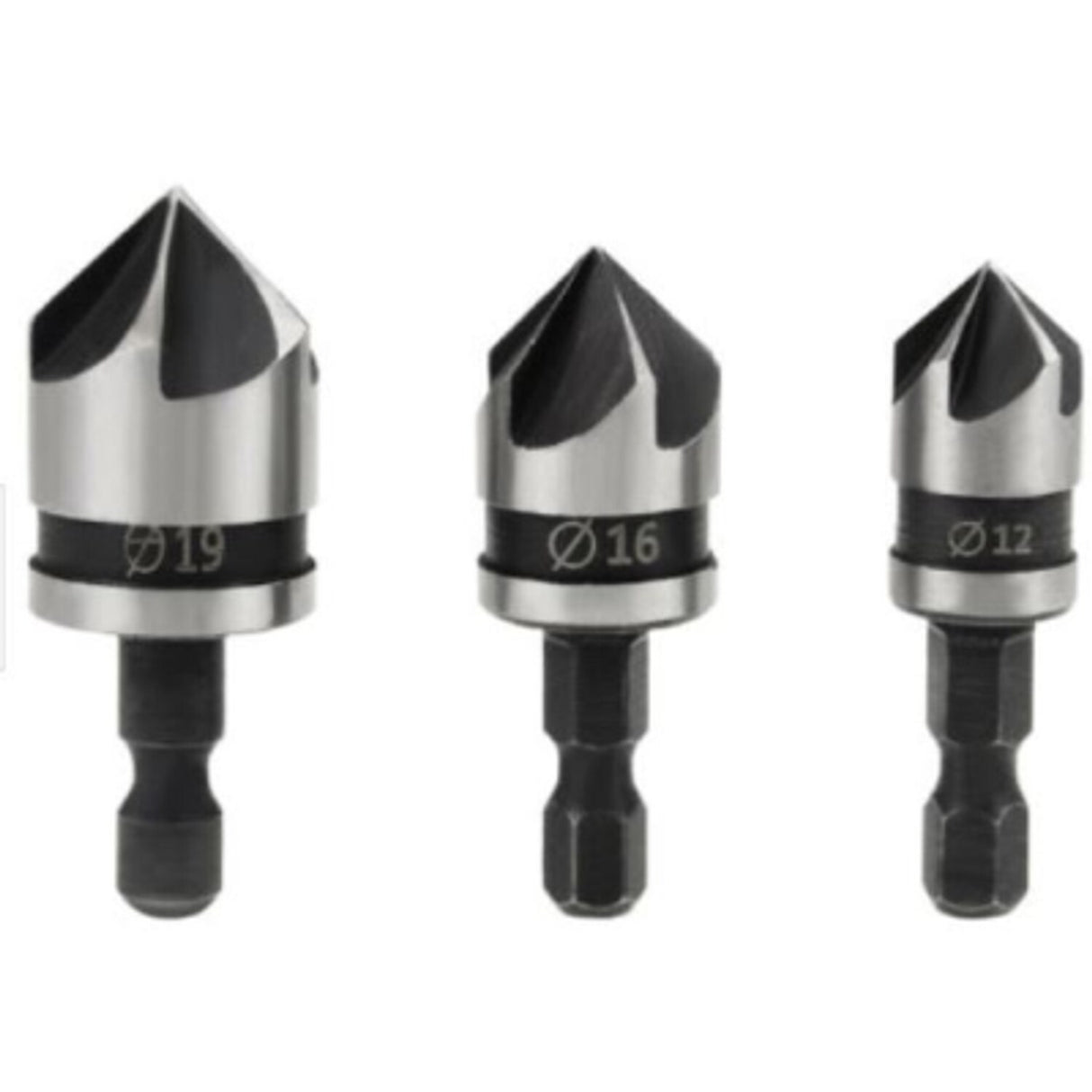 3 Piece Countersink Set 5 Flute 90 Degree Chamfer