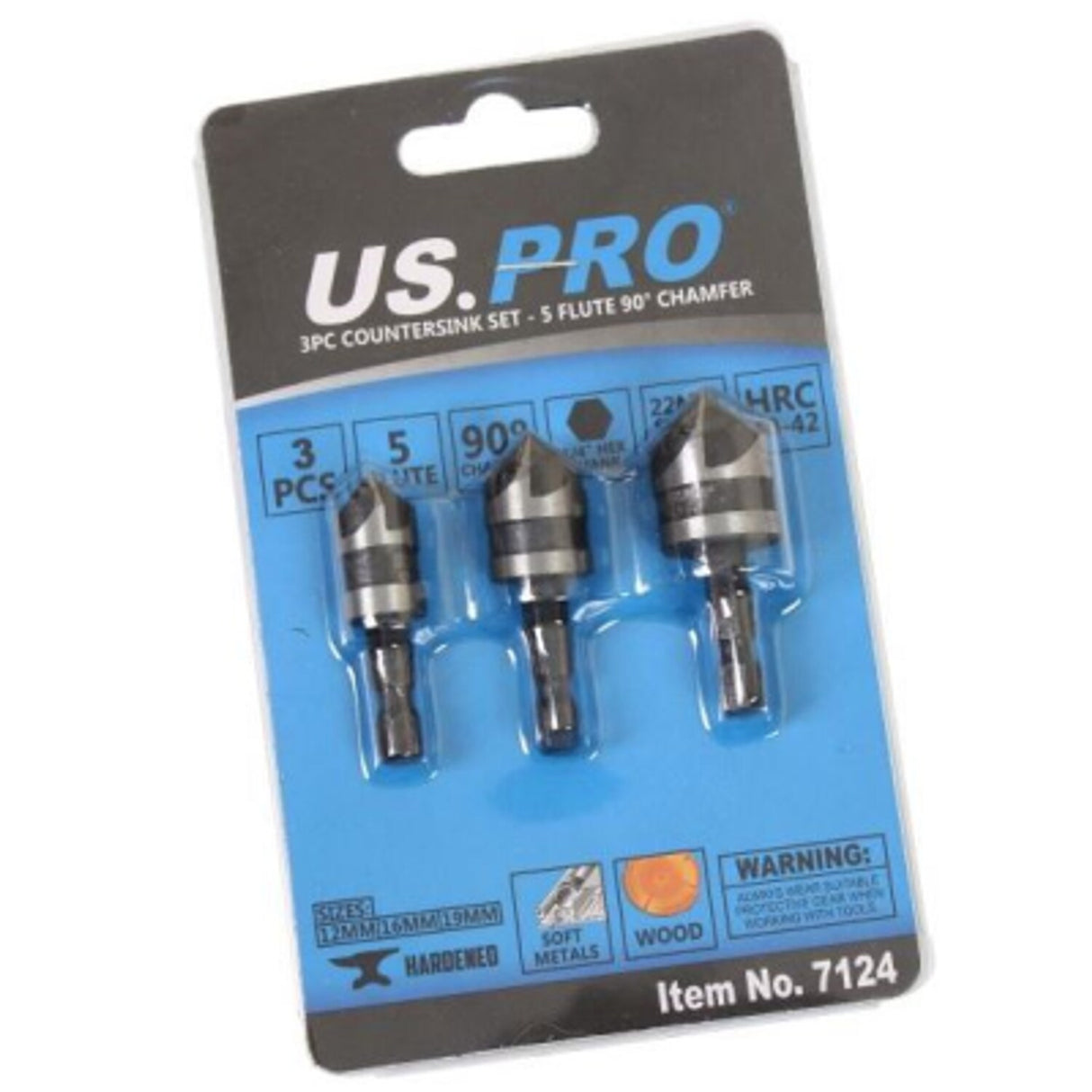 3 Piece Countersink Set 5 Flute 90 Degree Chamfer