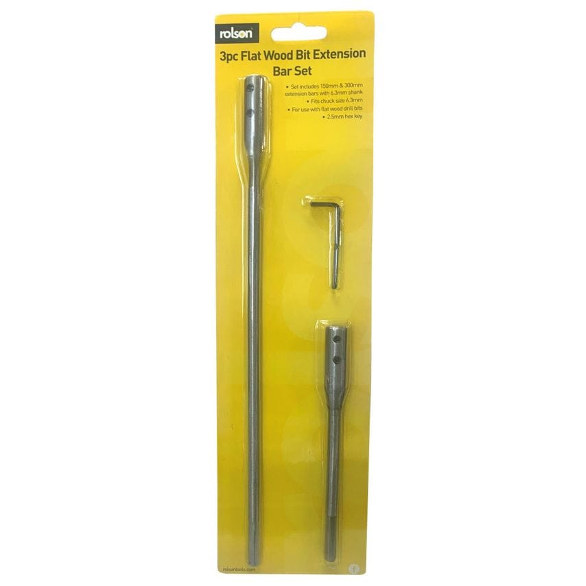 3pc Flat Wood Bit Extension Bar Set