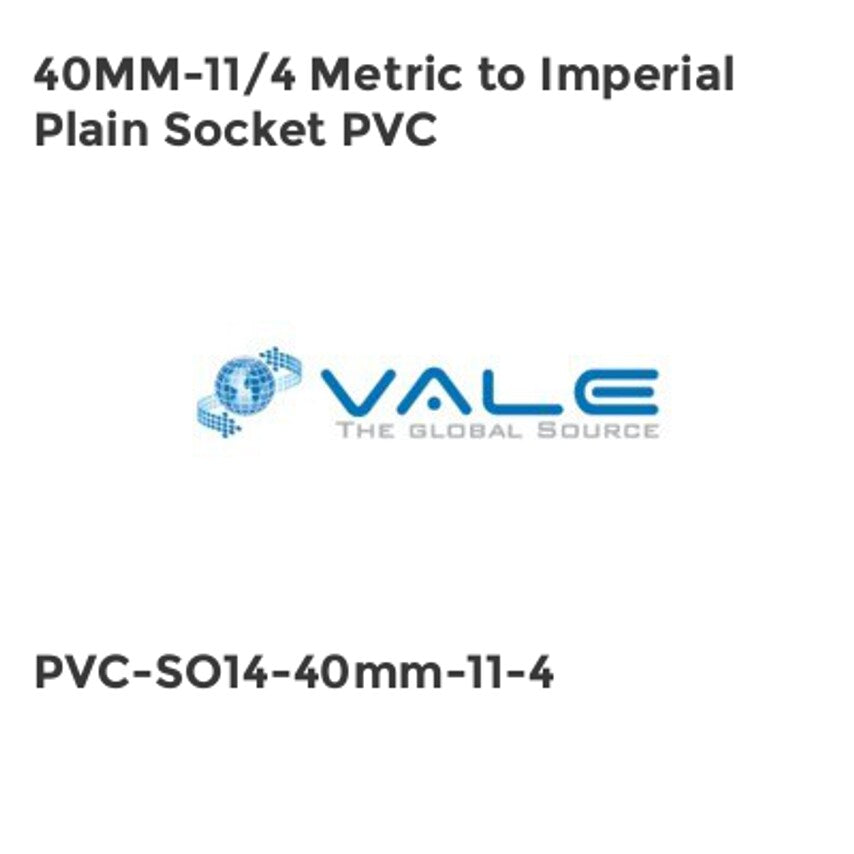 40MM-11/4 Metric to Imperial Plain Socket PVC PVC-SO14-40mm-11-4