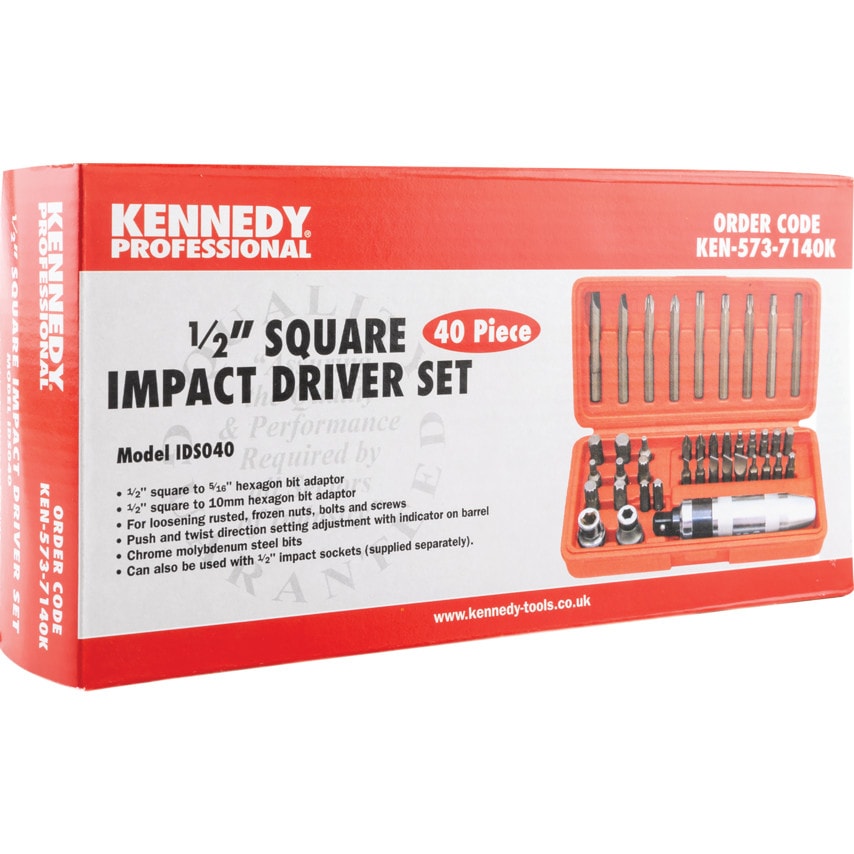 40-Piece Impact Driver Set 1/2" Square Drive