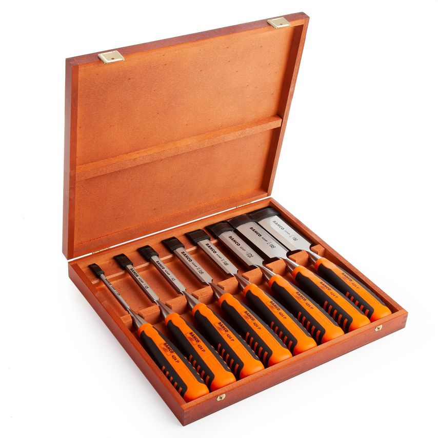 424P-S8-EUR Bevel Edge Chisel Set 8 Piece in Wooden Box