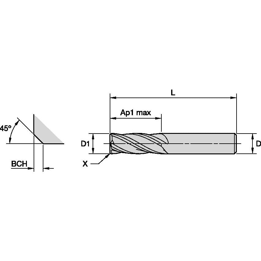 4CH0300DK005A GP Solid Carbide End Mill 4FL 3X6X5X50