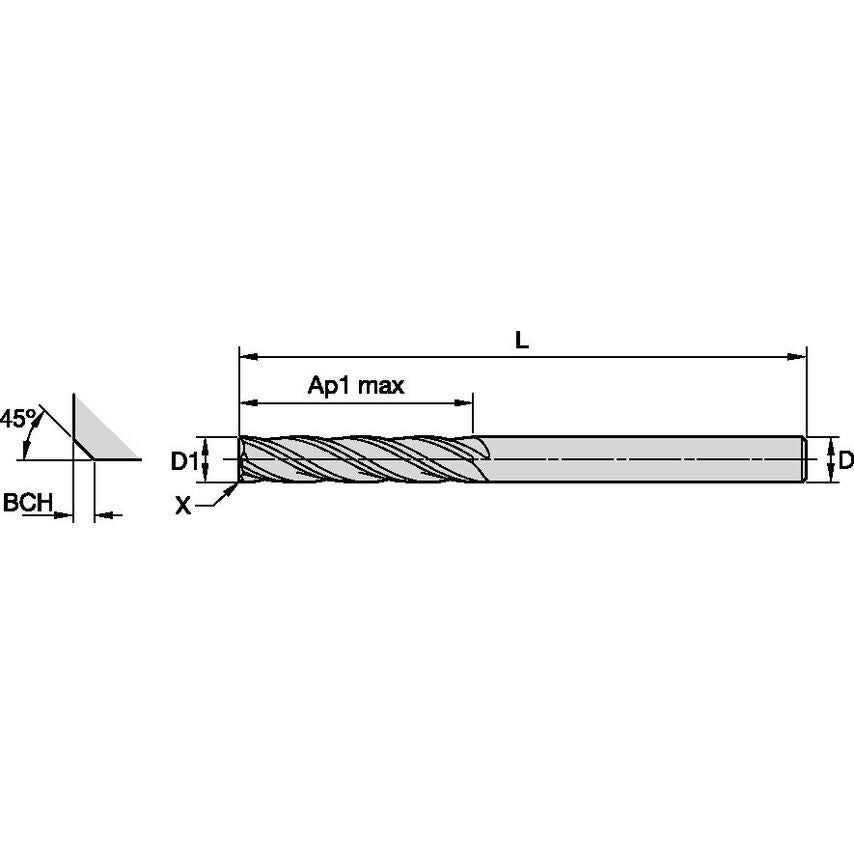 4SE0296IR081A GP SC End Mill 4FL 19/64X5/16X13
