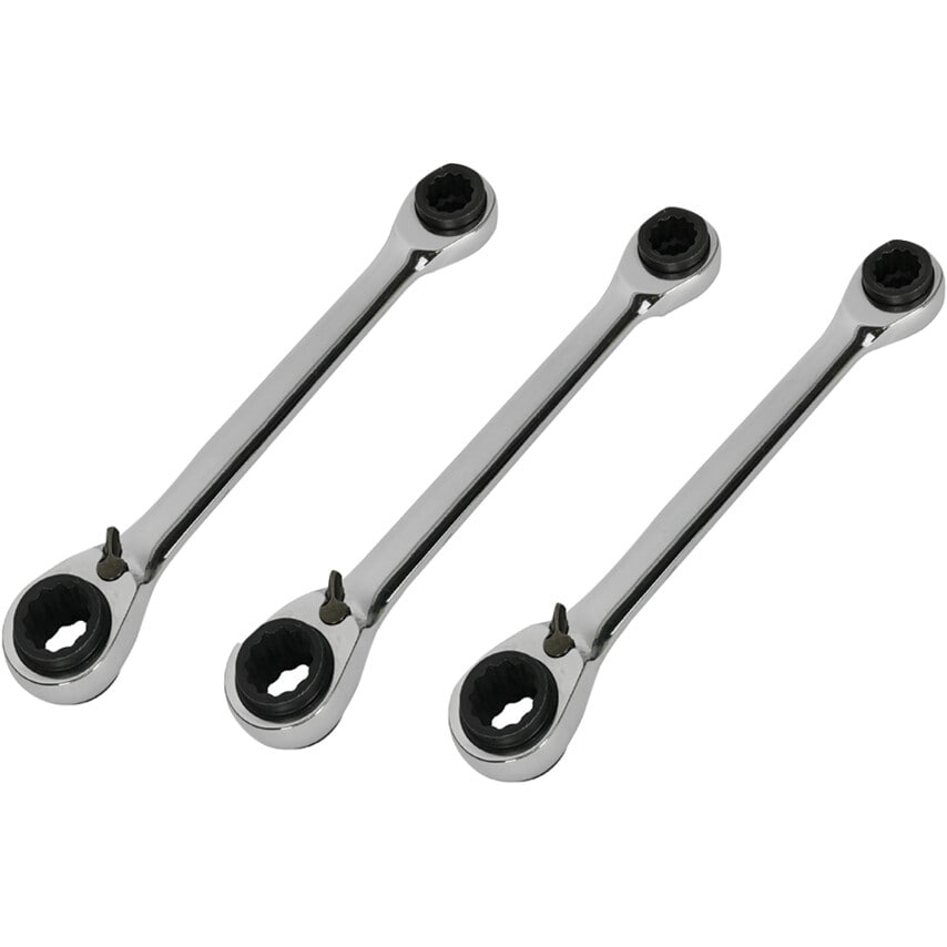4 in 1 Ratchet Ring Reversible Spanner Set 3 Piece