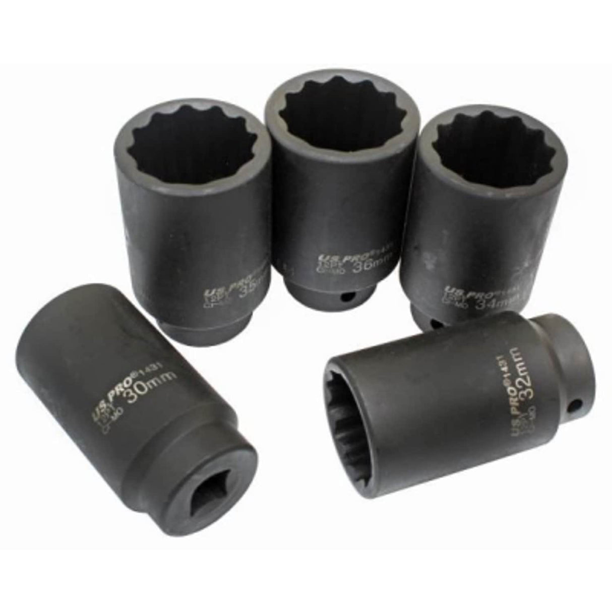5 Piece 1/2in Drive 12pt Deep Impact Hub Nut Sockets Set