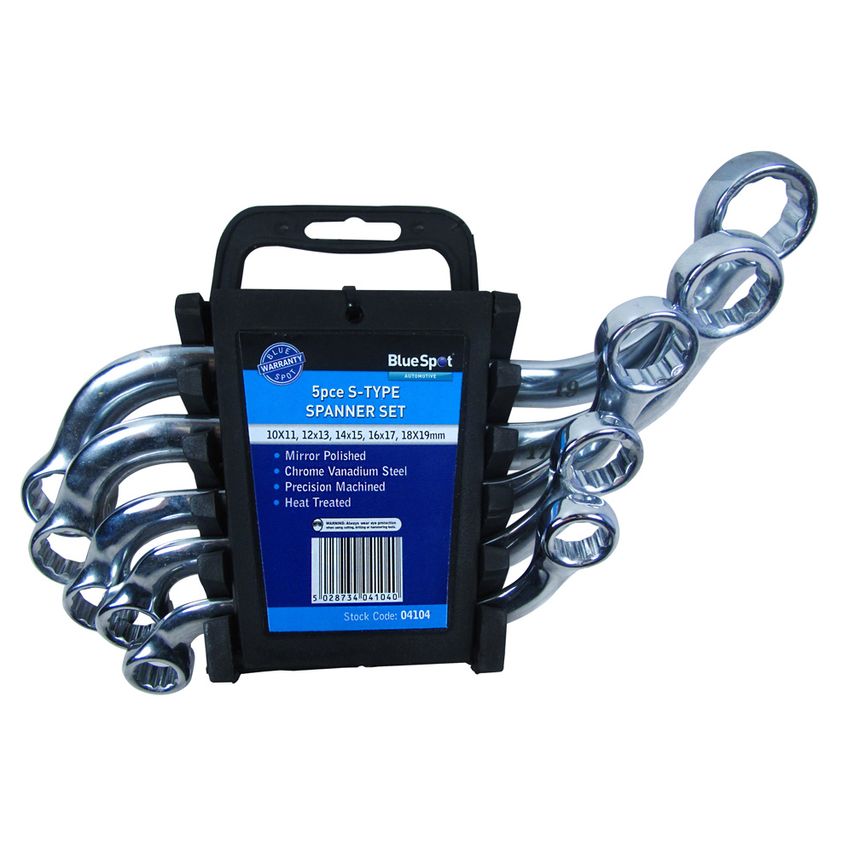 5 Piece Chrome Vanadium Metric S Type Spanner Set (10-19MM)