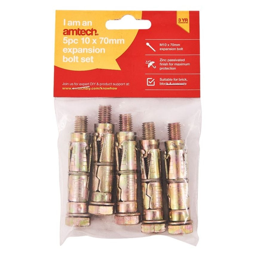 5 Piece M10 X 70mm Expansion Bolts
