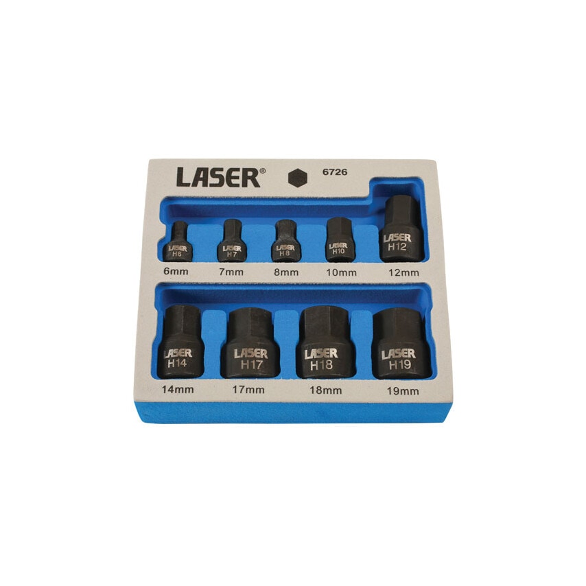 6726 Low Profile Impact Hex Socket Bit Set 1/4"D 3/8"D 9 Piece