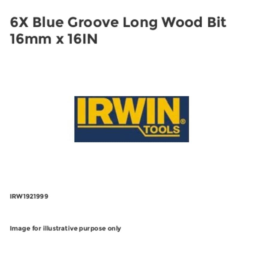 6X Blue Groove Long Wood Bit 16mm x 16IN